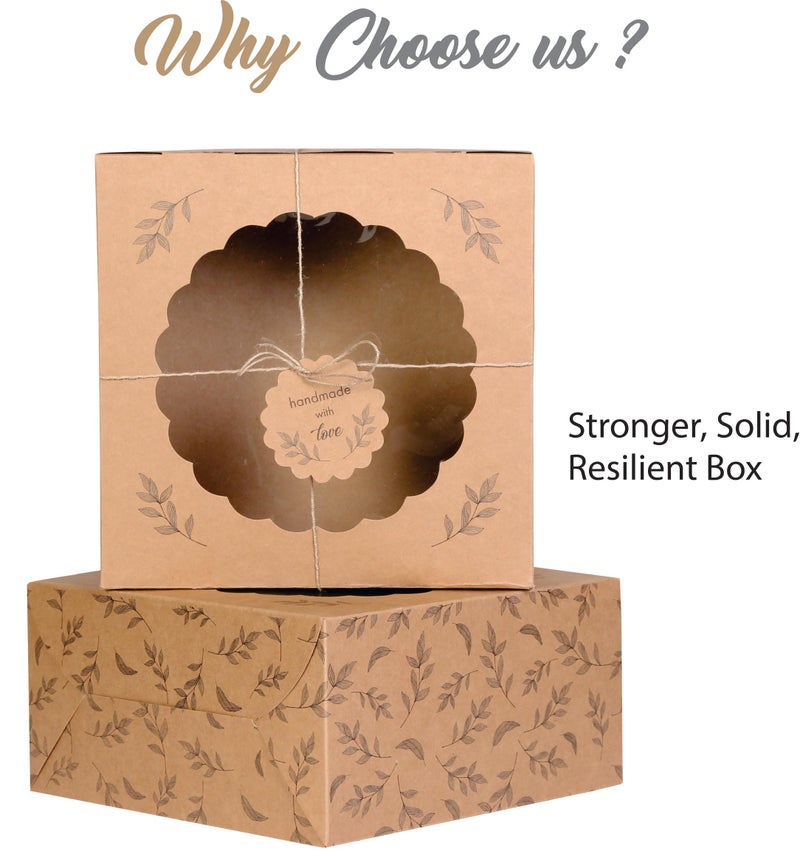 mudrit Kraft Cake Boxes with Window (10pcs) - Brown Bakery Boxes for Cakes, Donuts, Pie, Cookies, Cupcakes, Chocolates, Desserts: Size 10x10x5 Inches - Image 5